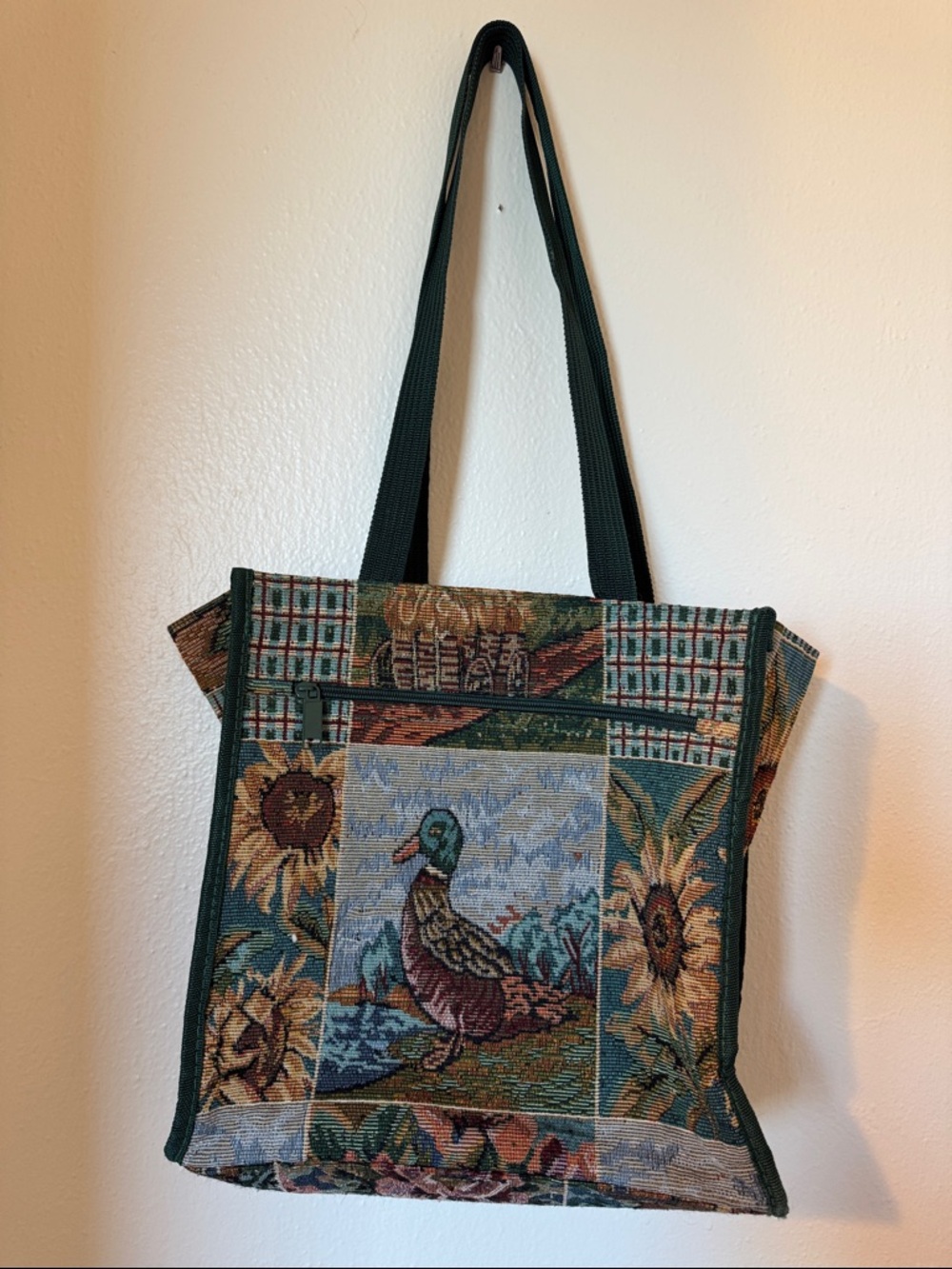 Vintage Tapestry Print Tote Bag